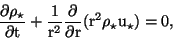 \begin{displaymath}
\frac {\partial \rho_{\star}}{\partial {\rm t}}+ \frac{1}{{\...
...
{\partial {\rm r}}({\rm r^2} \rho_{\star} {\rm u_{\star}})=0,
\end{displaymath}